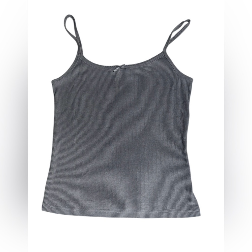 DIVIDED H&M Dark Grey Thin Ribbed Picot Trimmed Strappy Tank Top Sz M